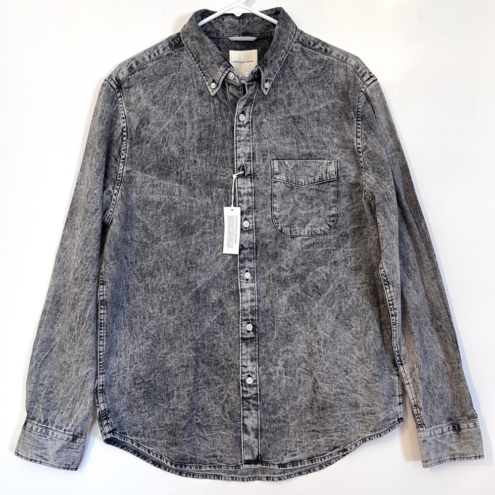 🦖AMERICAN EAGLE OUTFITTERS MEN’S  BLACK WASH DENIM SHIRT SIZE-L